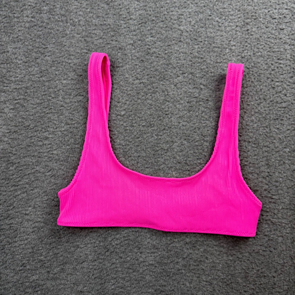 White Fox Bikini Top Women's Small Pink Ribbed Scoop Neck Swimwear
